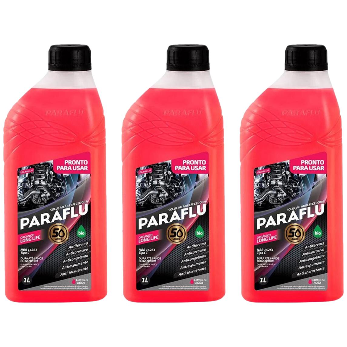 Kit 3 Litros Aditivo Radiador Pronto Para Uso Paraflu Bio Orgânico Rosa