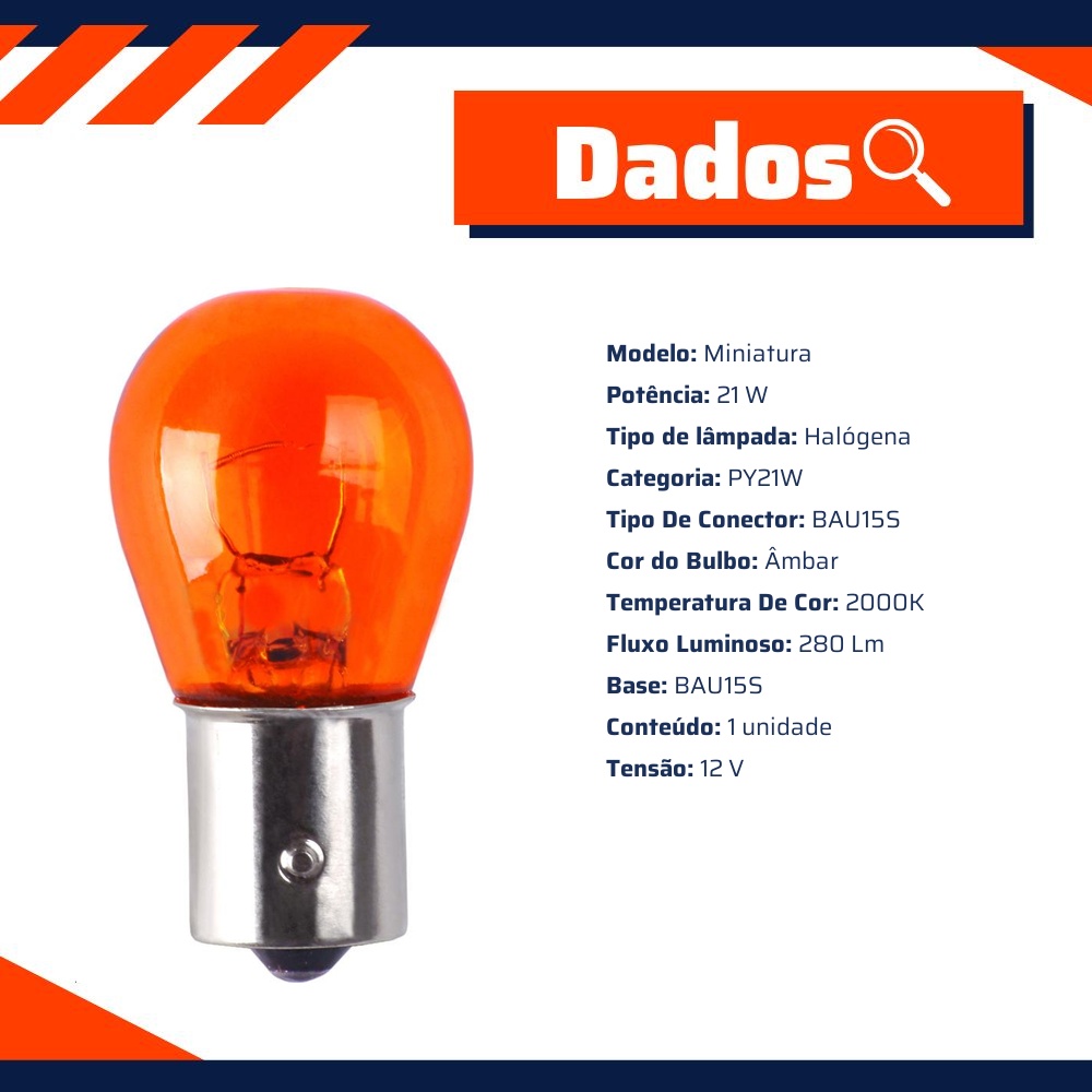 Lâmpada de Seta 1 Polo PY21W 12V Âmbar - Gauss - GL1056A