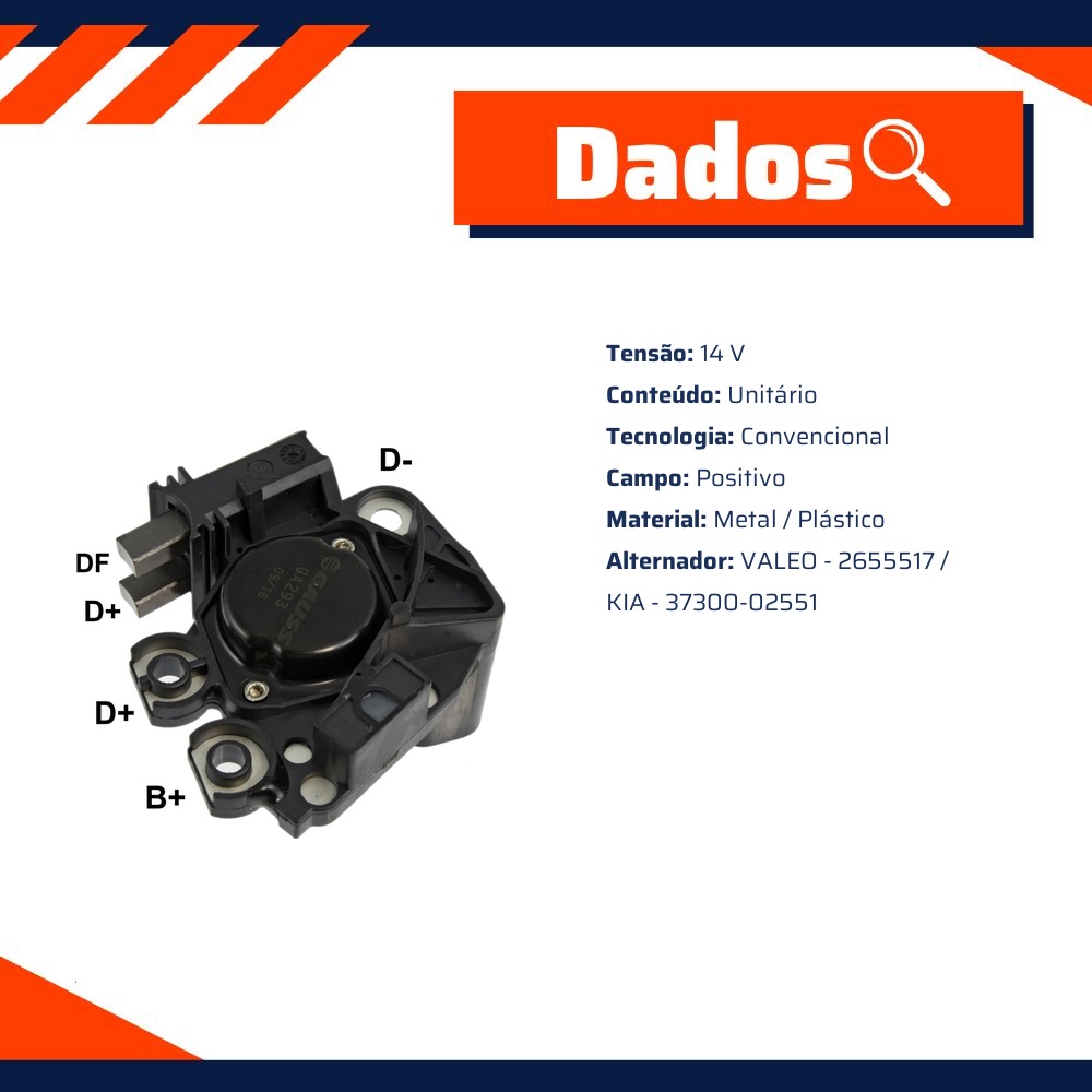 Regulador de Voltagem 14V para KIA Picanto - Gauss - GA293