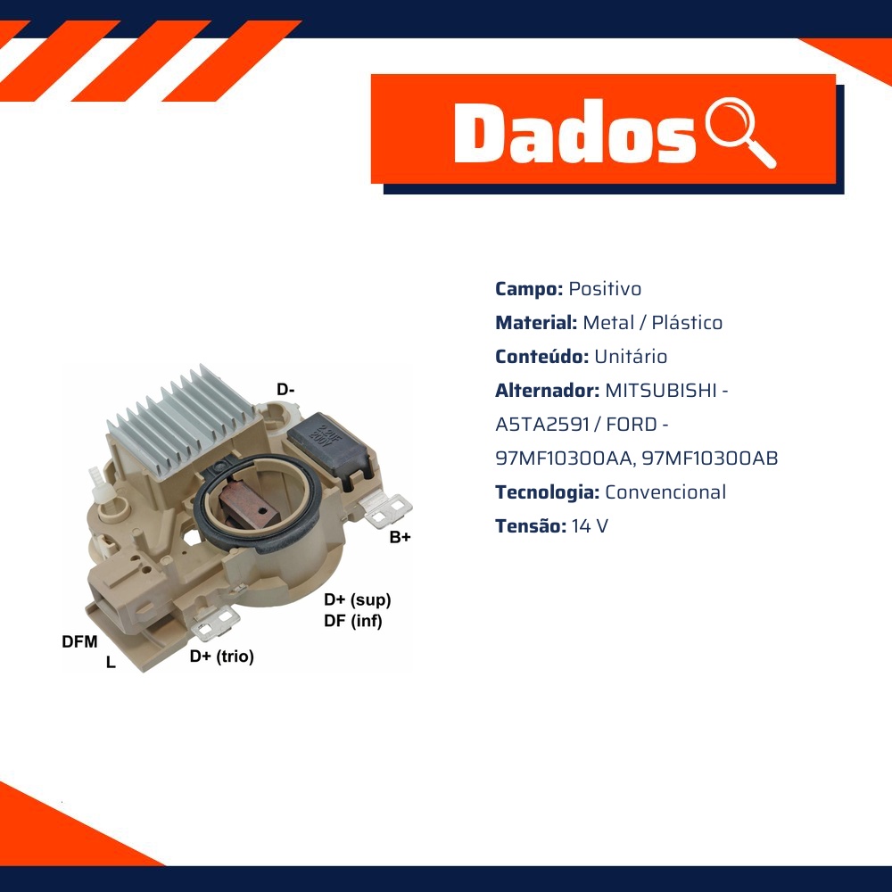 Regulador de Voltagem 14V para Ford Courier e Fiesta - Gauss - GA790