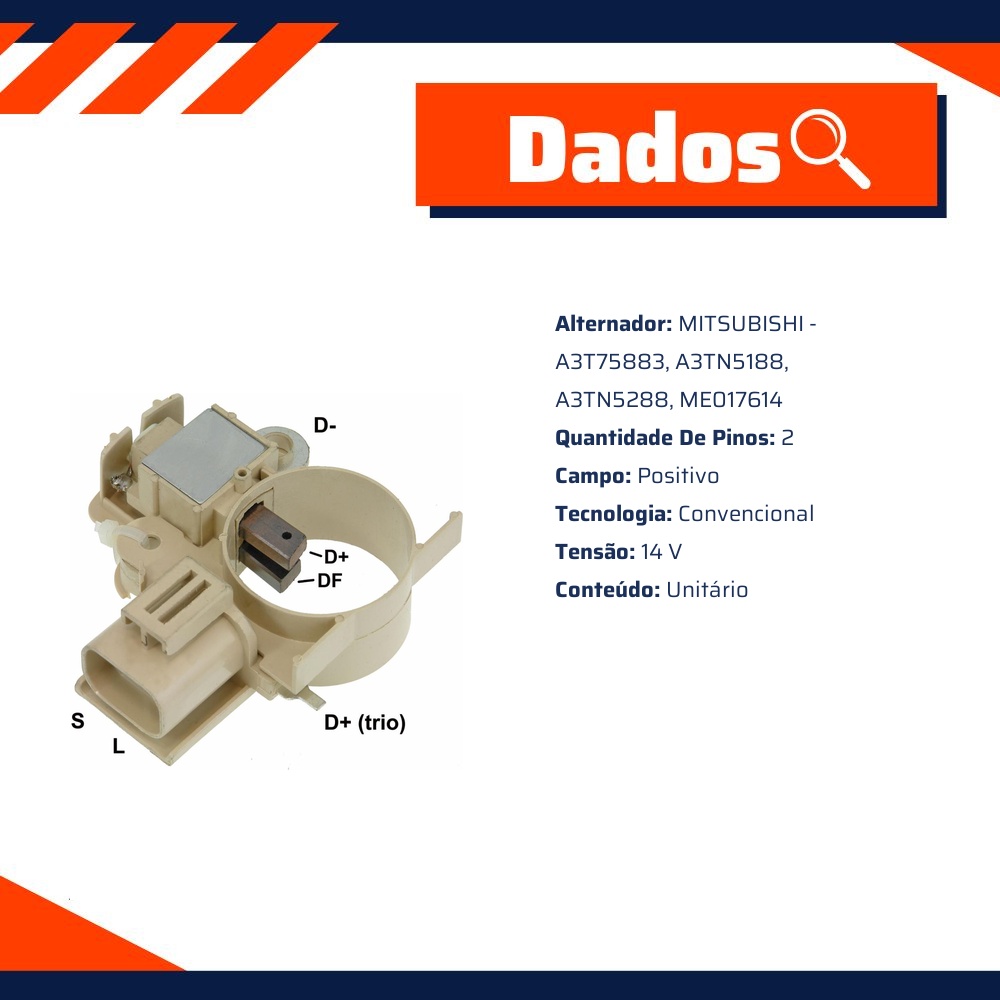 Regulador de Voltagem 14V para Mitsubishi Pajero e Pajero Sport - Gauss - GA809
