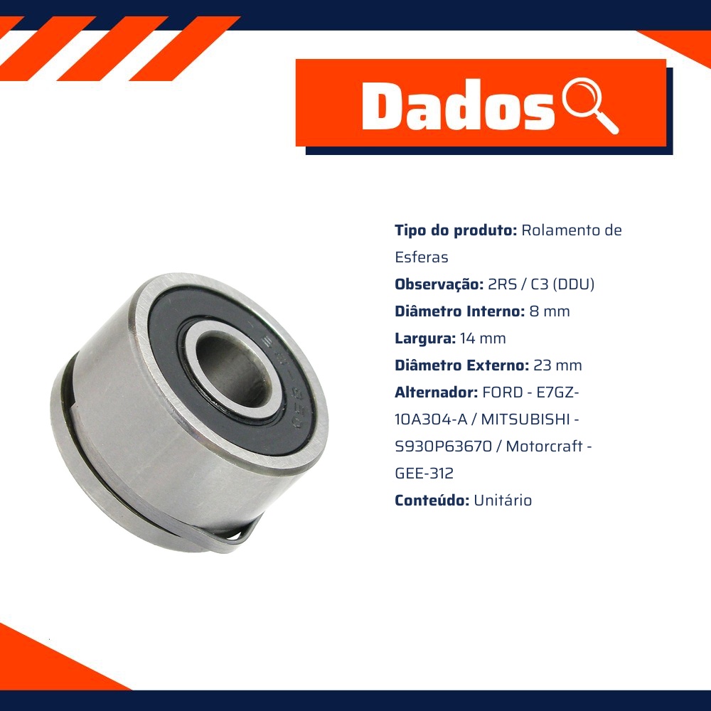 Rolamento de Esferas do Alternador - Gauss - GR B8 85D