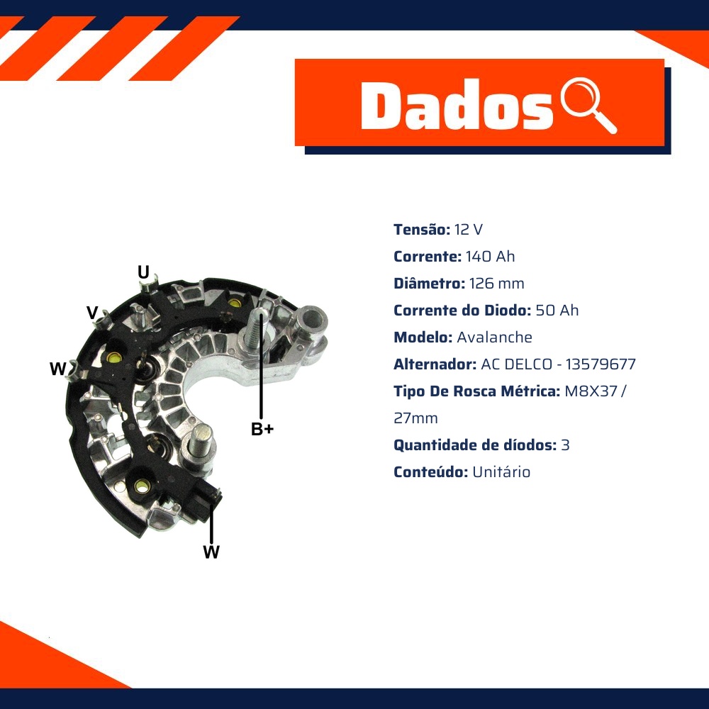 Ponte Retificadora 12V Avalanche para Chevrolet S10 - Gauss - GA1755