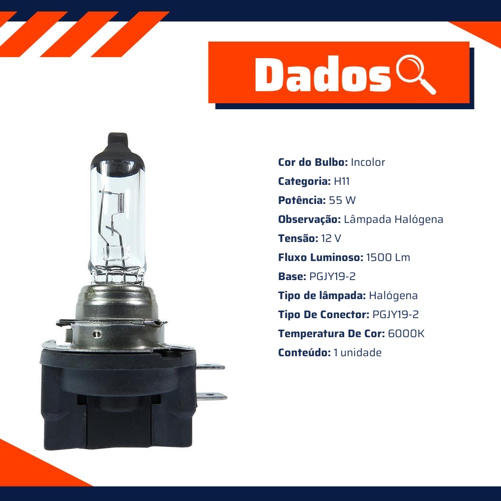 Lâmpada H11B 55W 12V - Gauss - GL112 H11B