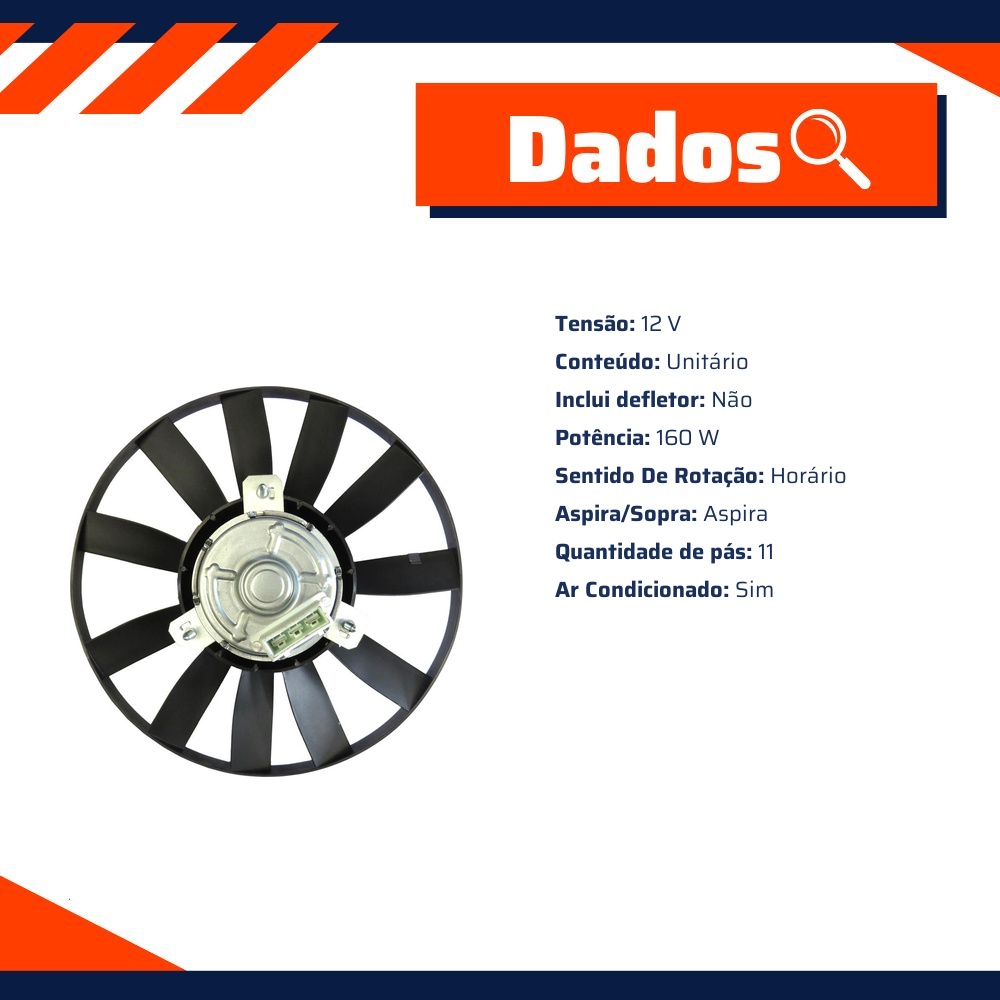 Eletroventilador 12V 160W para Volkswagen Golf - Gauss - GE1062