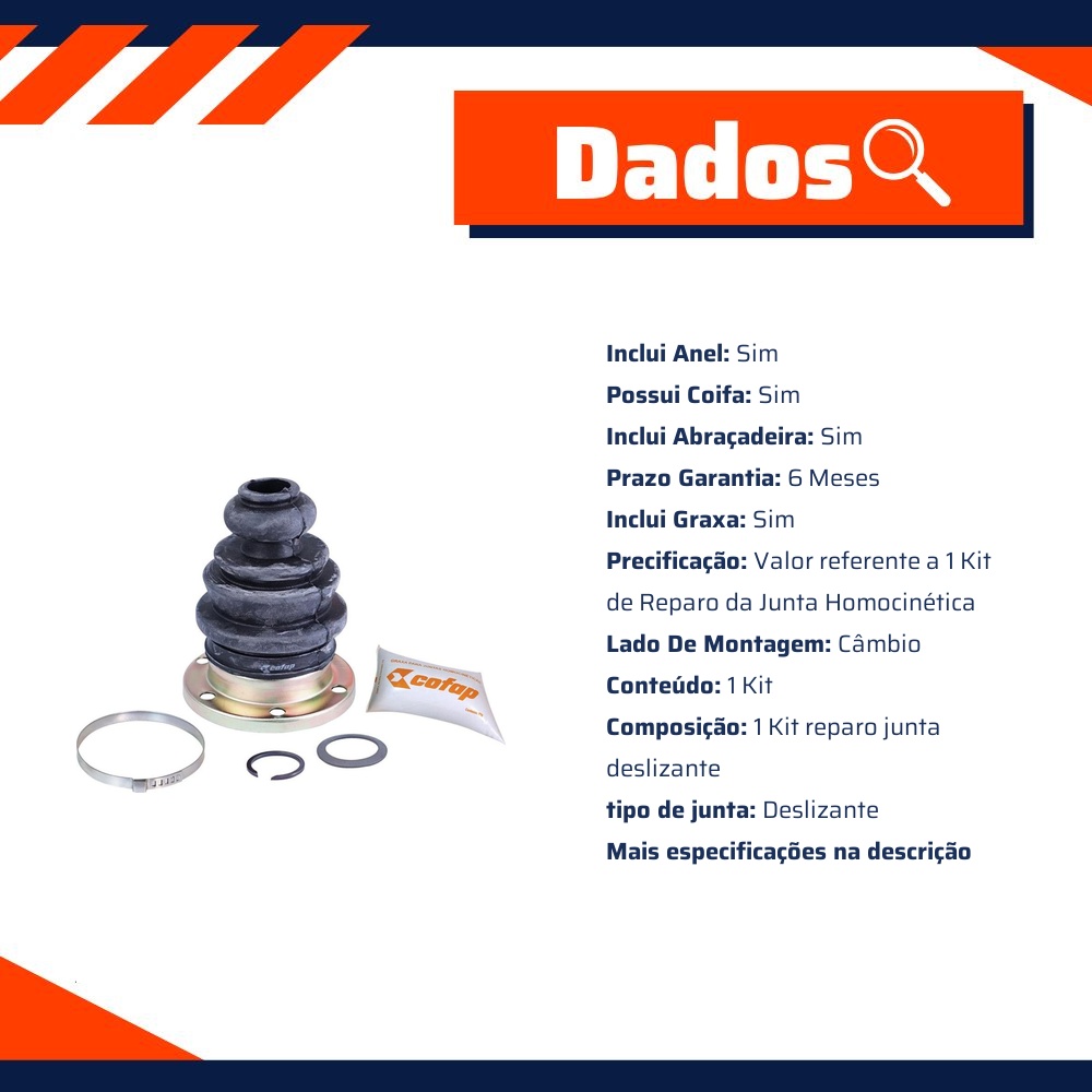 Kit Reparo Junta Deslizante Dianteira Câmbio Automático / Manual Com Coifa - Cofap - KJD01209