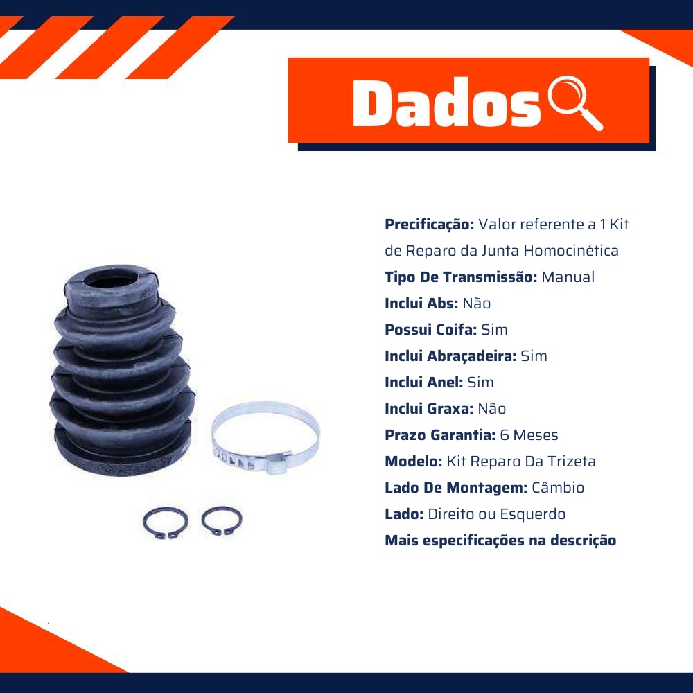 Kit Reparo Junta Deslizante Dianteira Câmbio Manual Com Coifa - Cofap - KTC03204