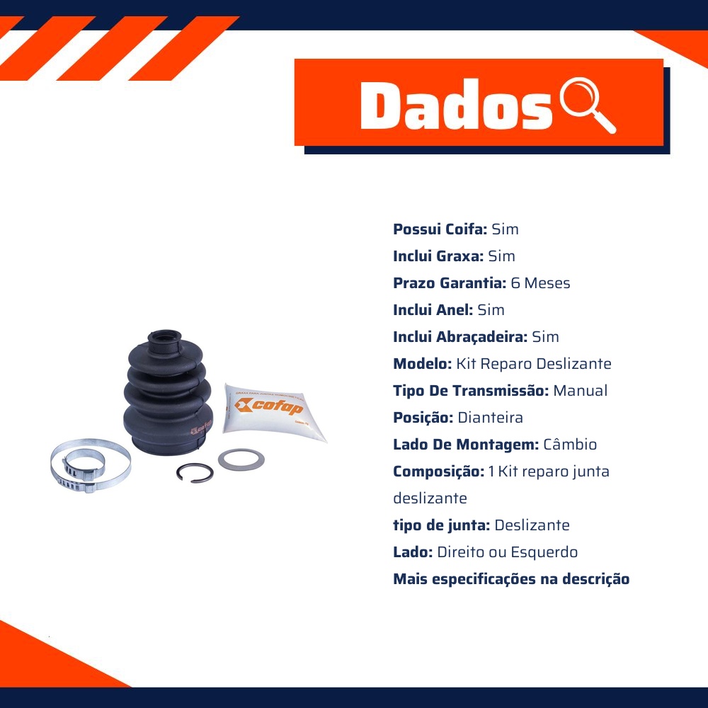 Kit Reparo Junta Deslizante Dianteira Câmbio Manual Com Coifa - Cofap - KJD04202