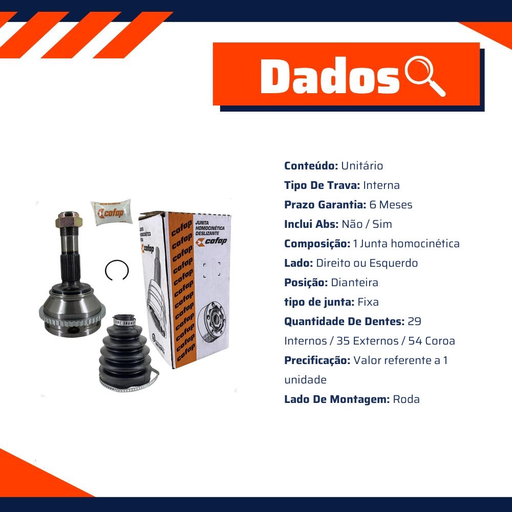 Junta Homocinética Dianteira Roda para Fiat Ducato - Cofap - JHC03129