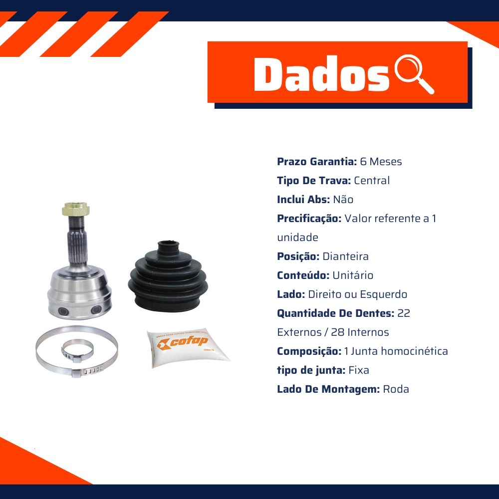 Junta Homocinética Dianteira Roda para Volkswagen Gol e Parati - Cofap - JHC01112