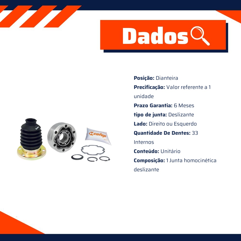 Junta Homocinética Deslizante Dianteira Câmbio para Volkswagen FOX - Cofap - JDC01313