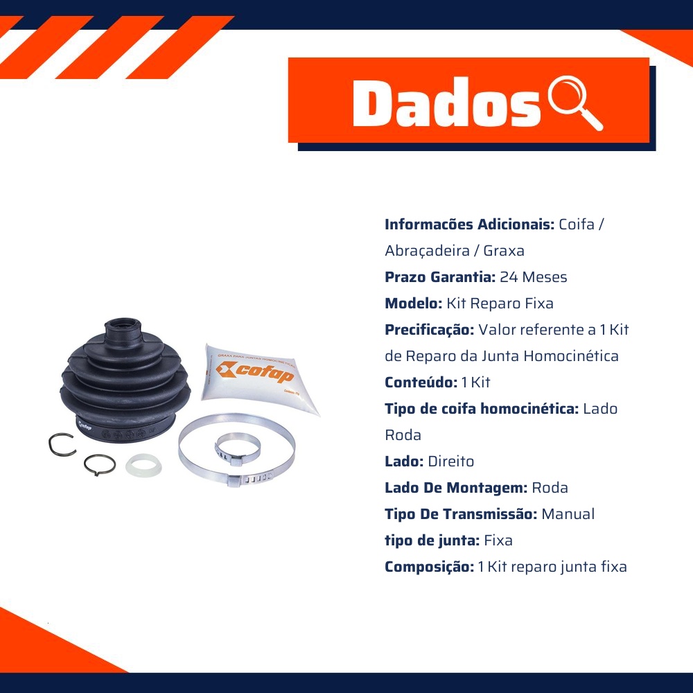Kit Reparo Junta Fixa Roda Direita ou Esquerda Manual para Volkswagen Gol e Parati - Cofap - KJH01207