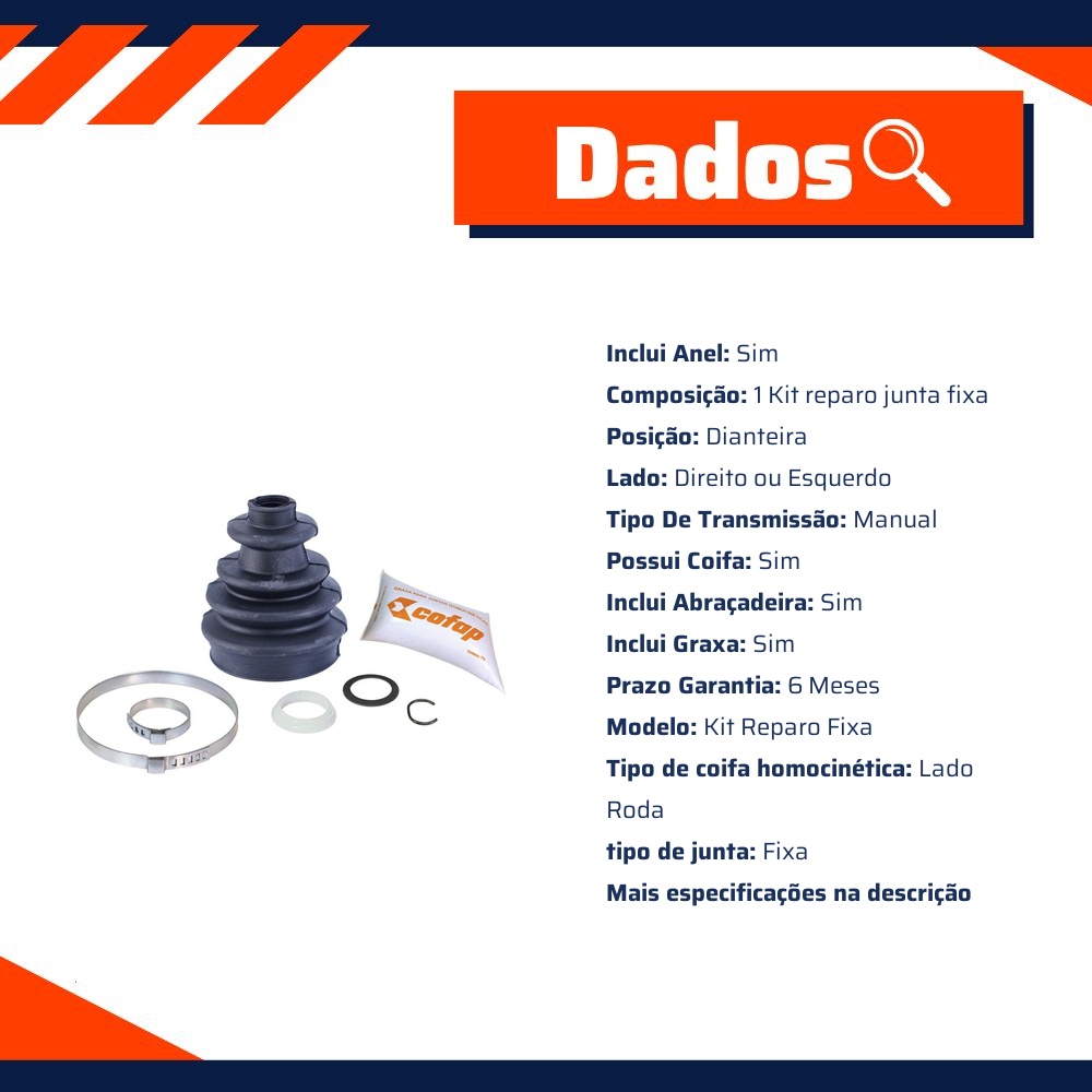 Kit Reparo Junta Fixa Dianteira Roda Manual Com Coifa - Cofap - KJH08203