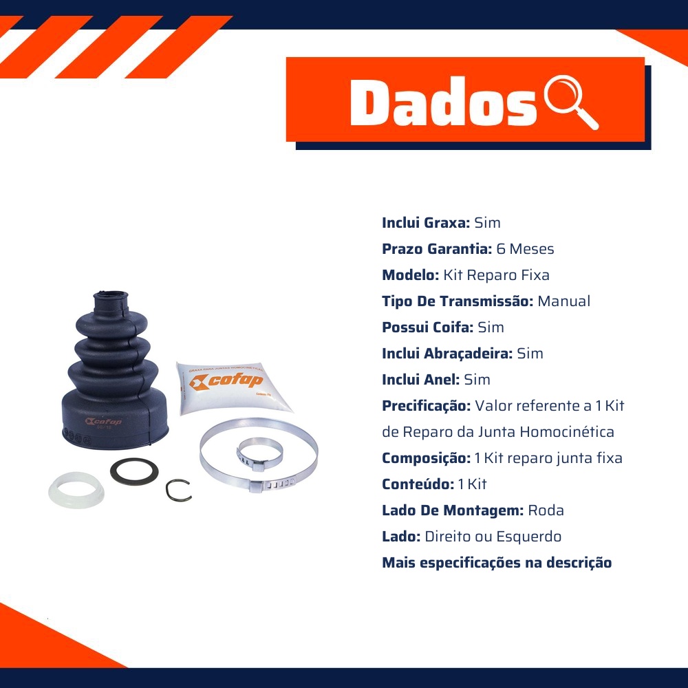 Kit Reparo Junta Fixa Dianteira Roda Manual Com Coifa - Cofap - KJH08204