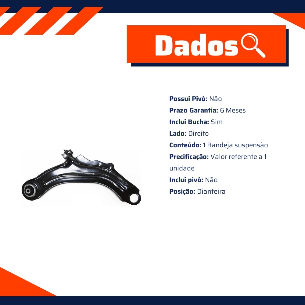 Bandeja Suspensão Dianteira Direita com Bucha para Renault Megane e Megane Grand Tour - Cofap - BJC18141M