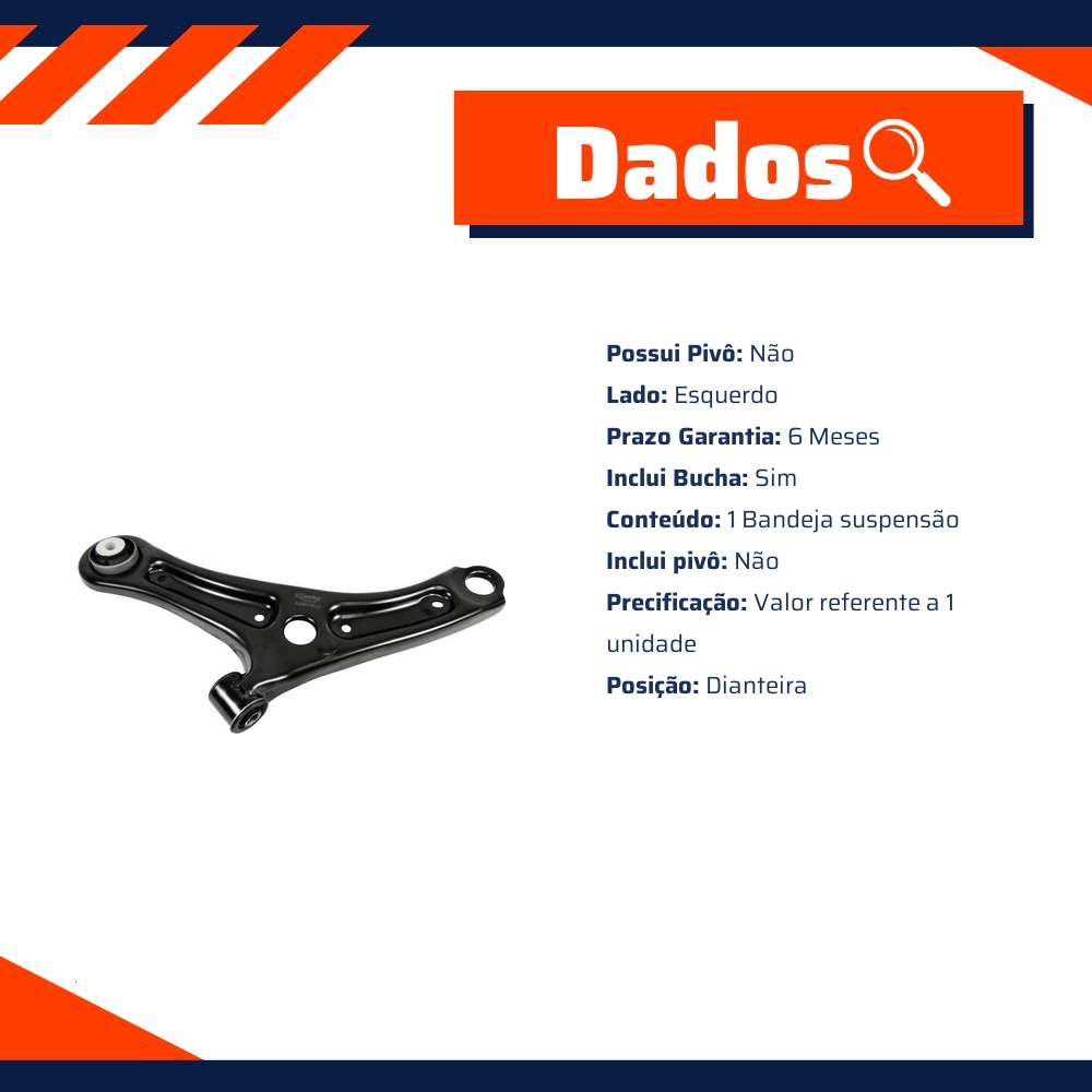 Bandeja Suspensão Dianteira Esquerda com Bucha para Ford Ecosport - Cofap - BJC08127M