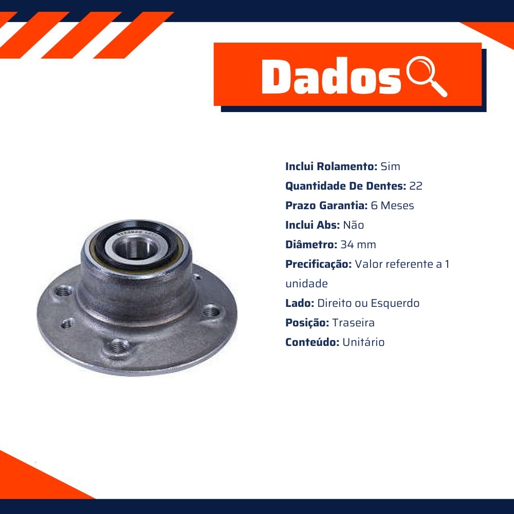 Cubo de Roda Traseiro Direito ou Esquerdo 22 Dentes com Rolamento sem ABS - Cofap - CRC18003