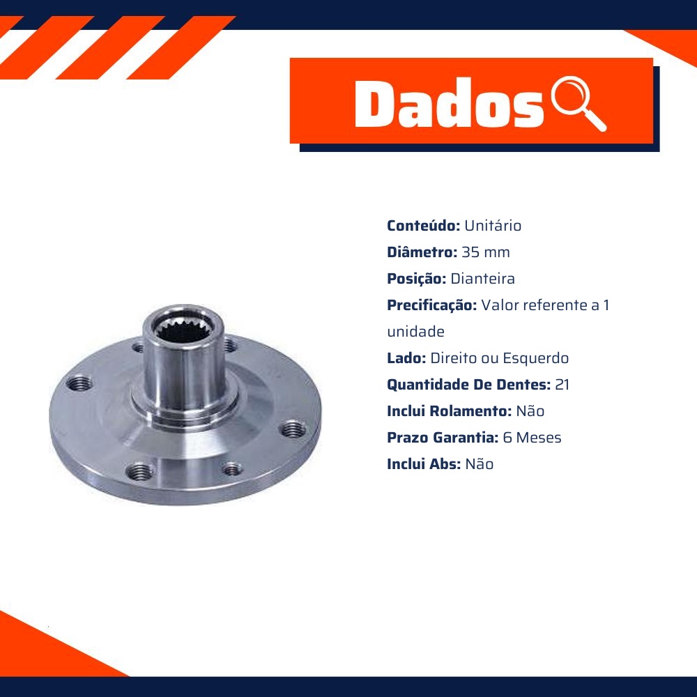 Cubo de Roda Dianteiro 21 Dentes sem Rolamento sem ABS para Renault Clio e Clio Sedan - Cofap - CRC18001