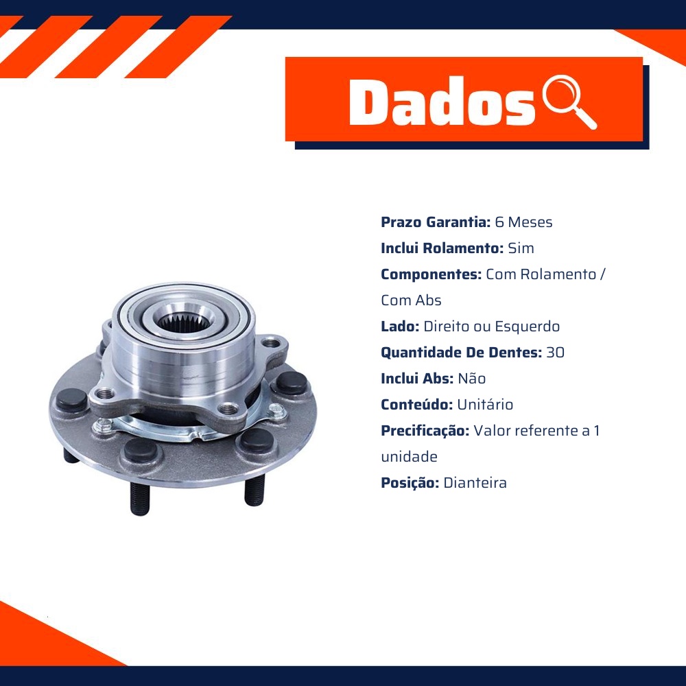 Cubo de Roda Dianteiro 30 Dentes com Rolamento sem ABS para Mitsubishi L200 e Pajero Dakar - Cofap - CRC39001