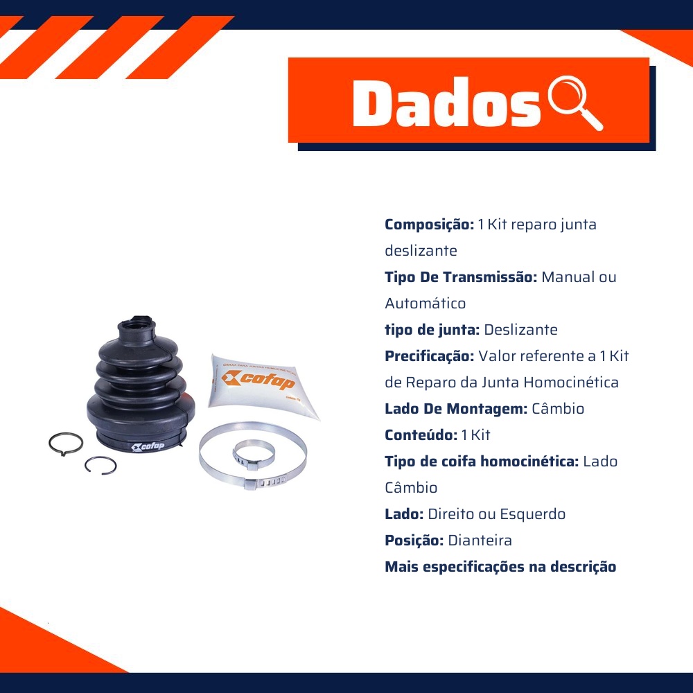 Kit Reparo Junta Deslizante Dianteira Câmbio Automático / Manual Com Coifa - Cofap - KJD04206