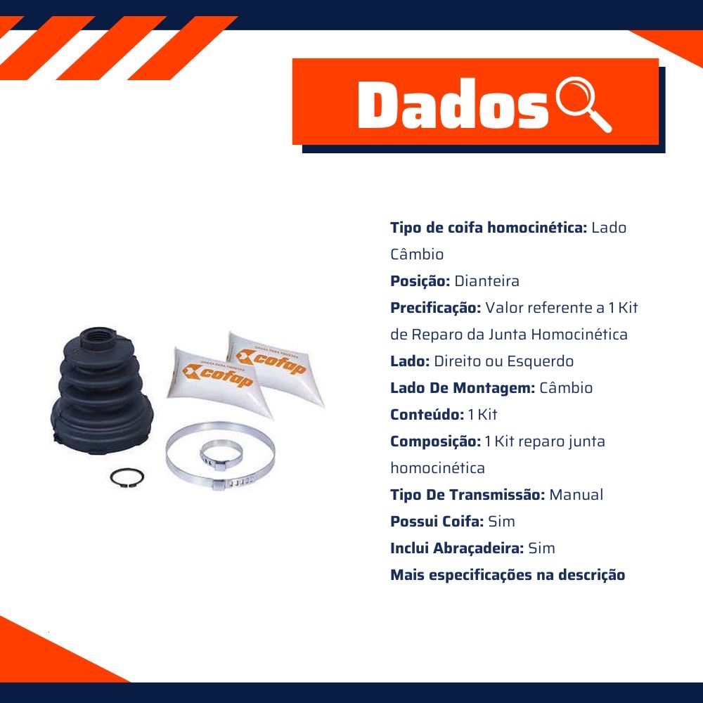 Kit Reparo Junta Homocinética Dianteira Câmbio Manual Com Coifa - Cofap - KTC08203