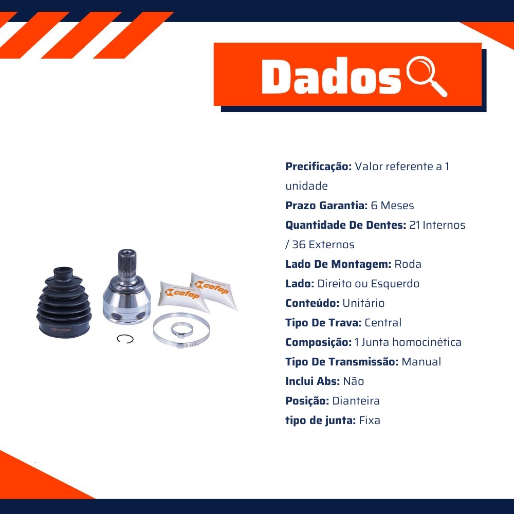 Junta Homocinética Dianteira Roda Manual para Ford Focus e Focus Sedan - Cofap - JHC08104