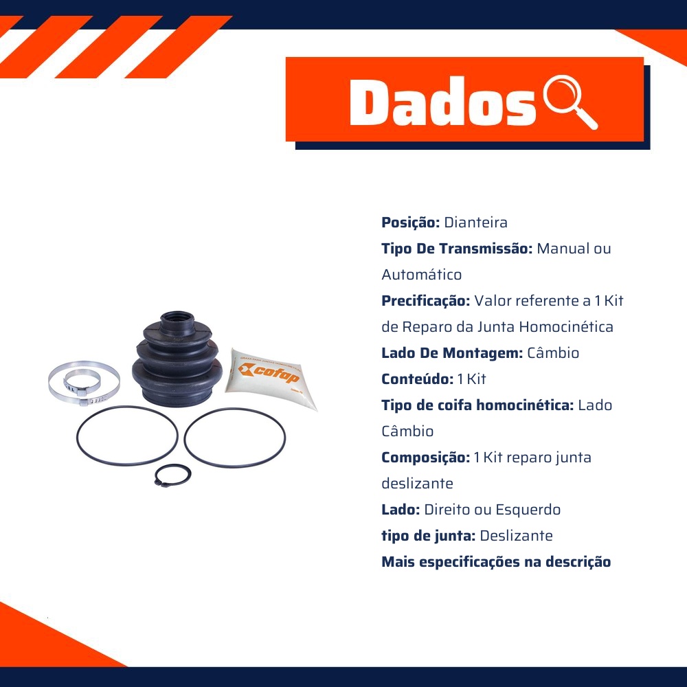 Kit Reparo Junta Deslizante Dianteira Câmbio Automático / Manual Com Coifa - Cofap - KJD03204