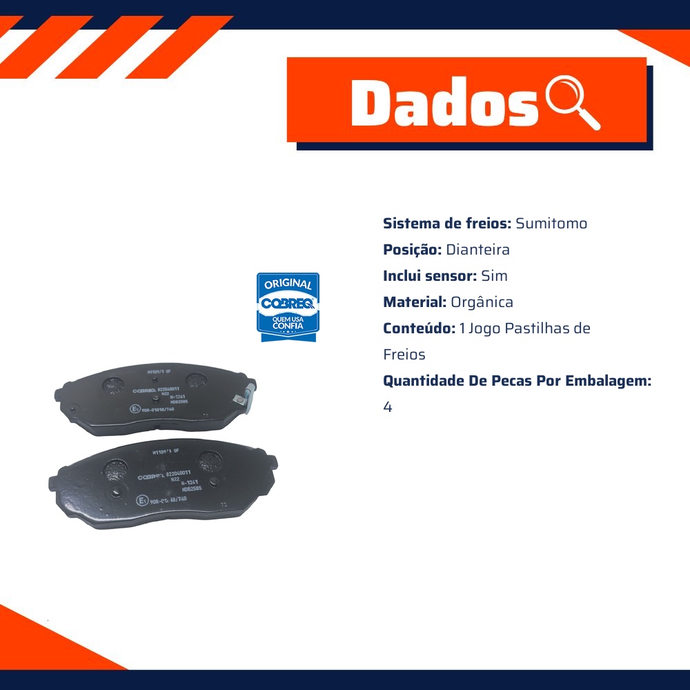 Pastilha de Freio Dianteira para KIA Sorento - Cobreq - N-1241