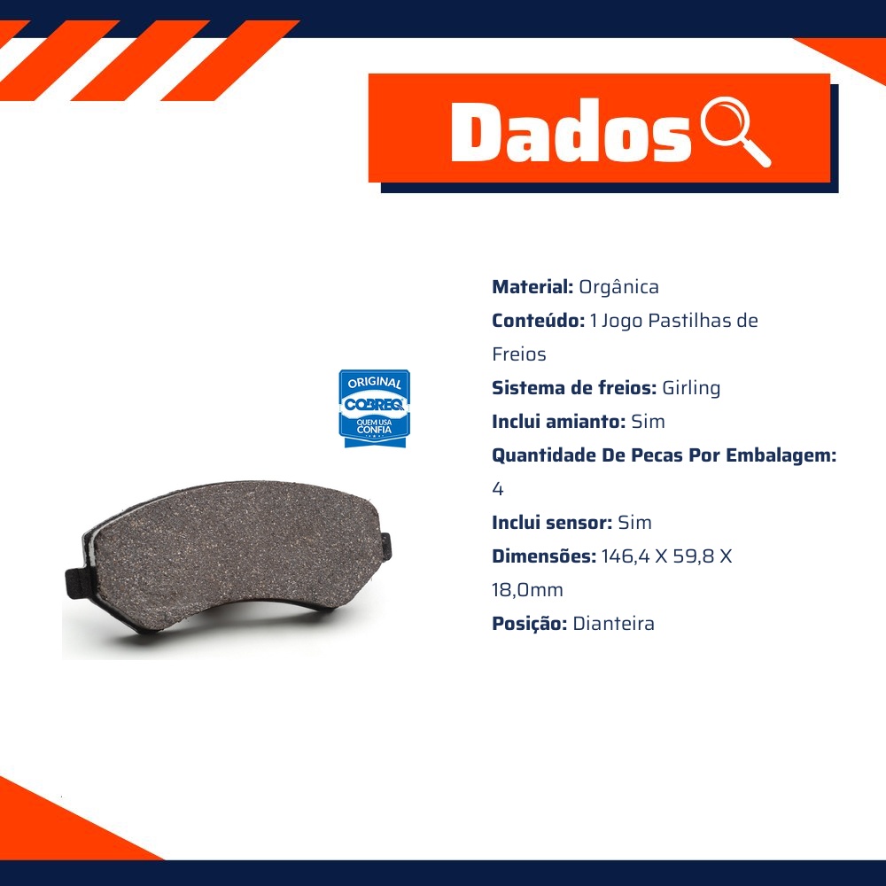 Pastilha de Freio Dianteira para Chrysler Grand Caravan e Jeep Cherokee - Cobreq - N-1441