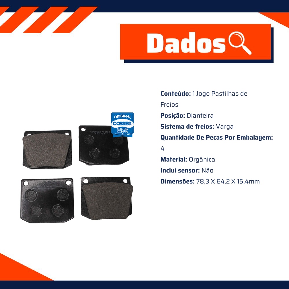 Pastilha de Freio Dianteira para Chevrolet Caravan e Opala - Cobreq - N-301
