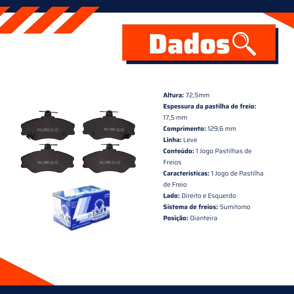 Jogo de Pastilhas de Freio Dianteira para Hyundai H 100 - Syl - 1260