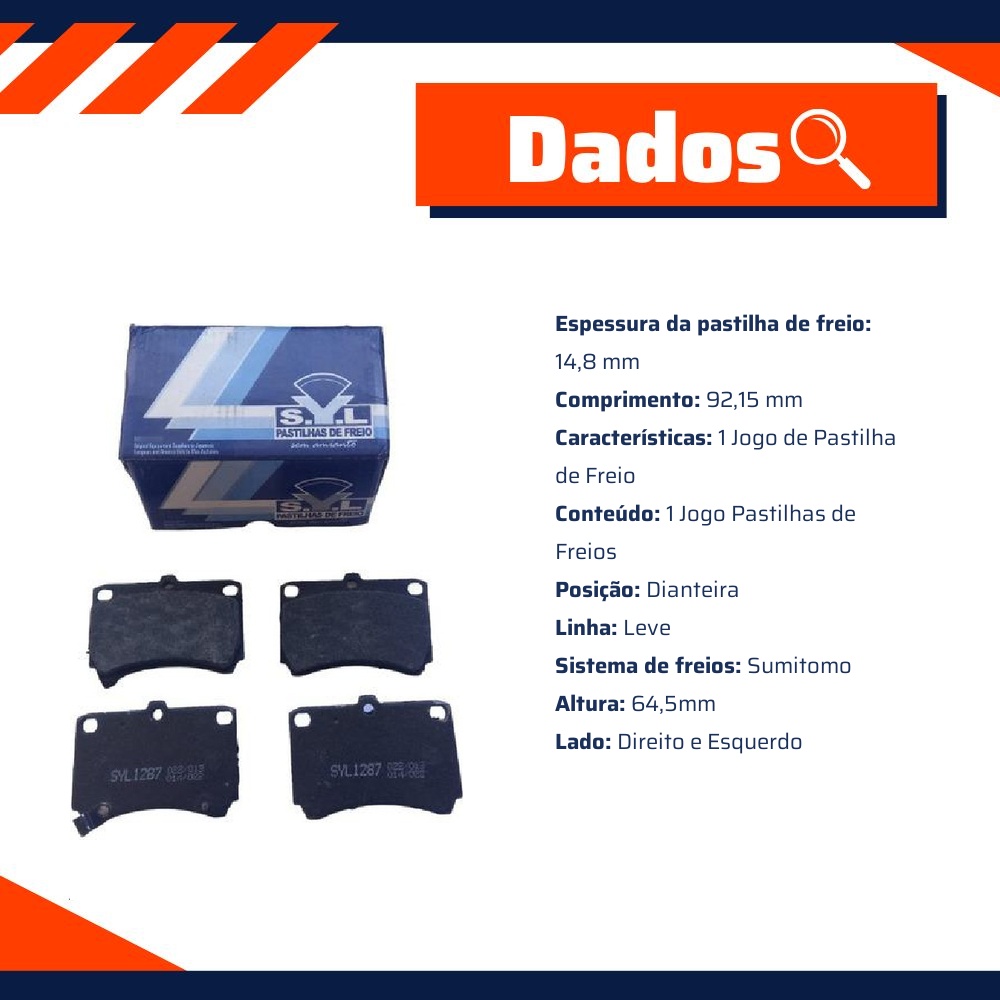 Jogo de Pastilhas de Freio Dianteira para Mazda MX-3 - Syl - 1287