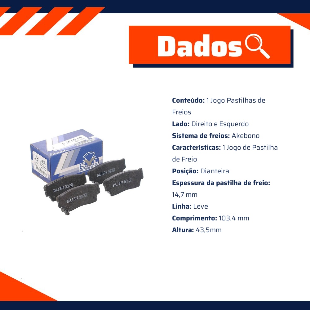 Jogo de Pastilhas de Freio Dianteira para Suzuki Vitara - Syl - 1374