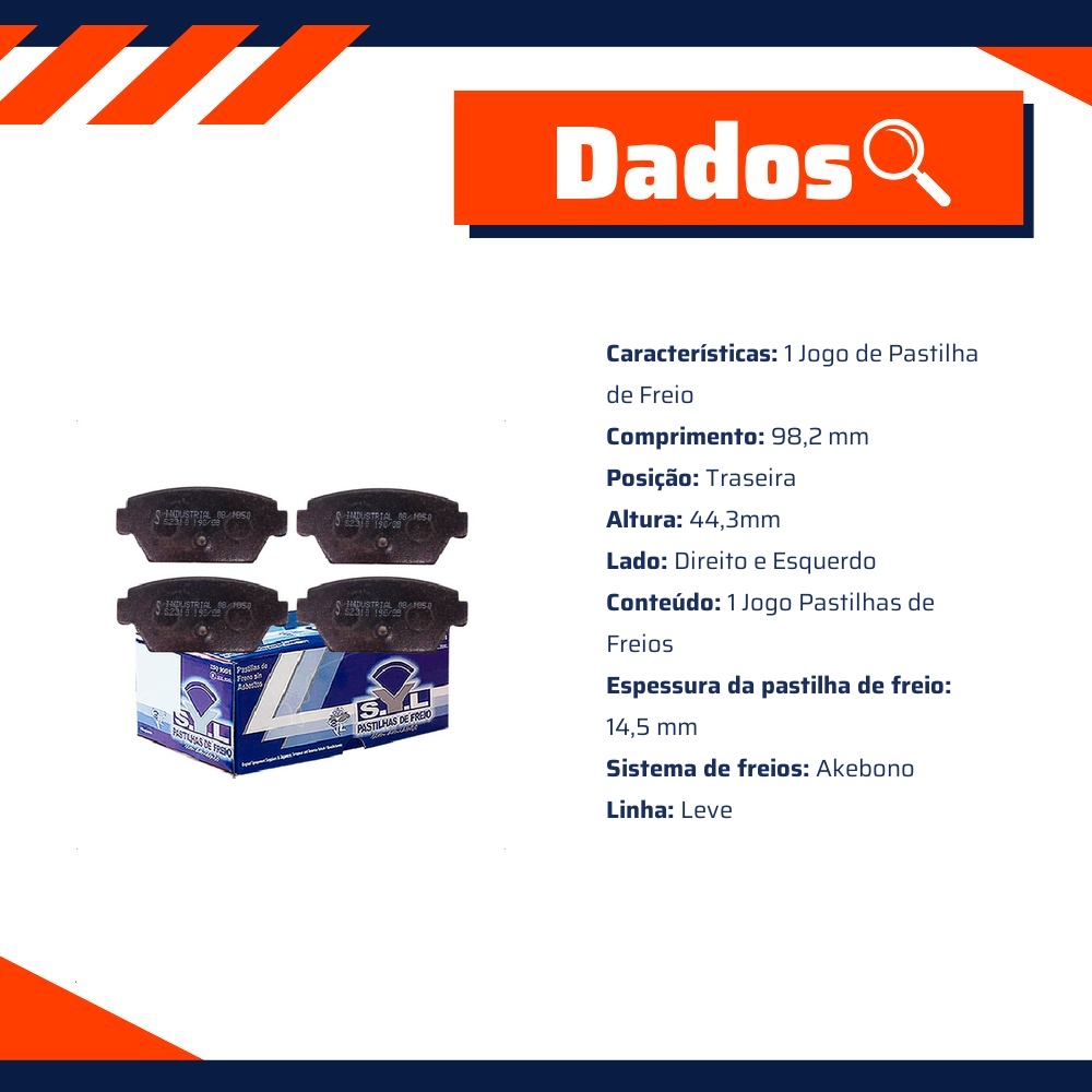 Jogo de Pastilhas de Freio Traseira para Mitsubishi Eclipse e Lancer - Syl - 2310
