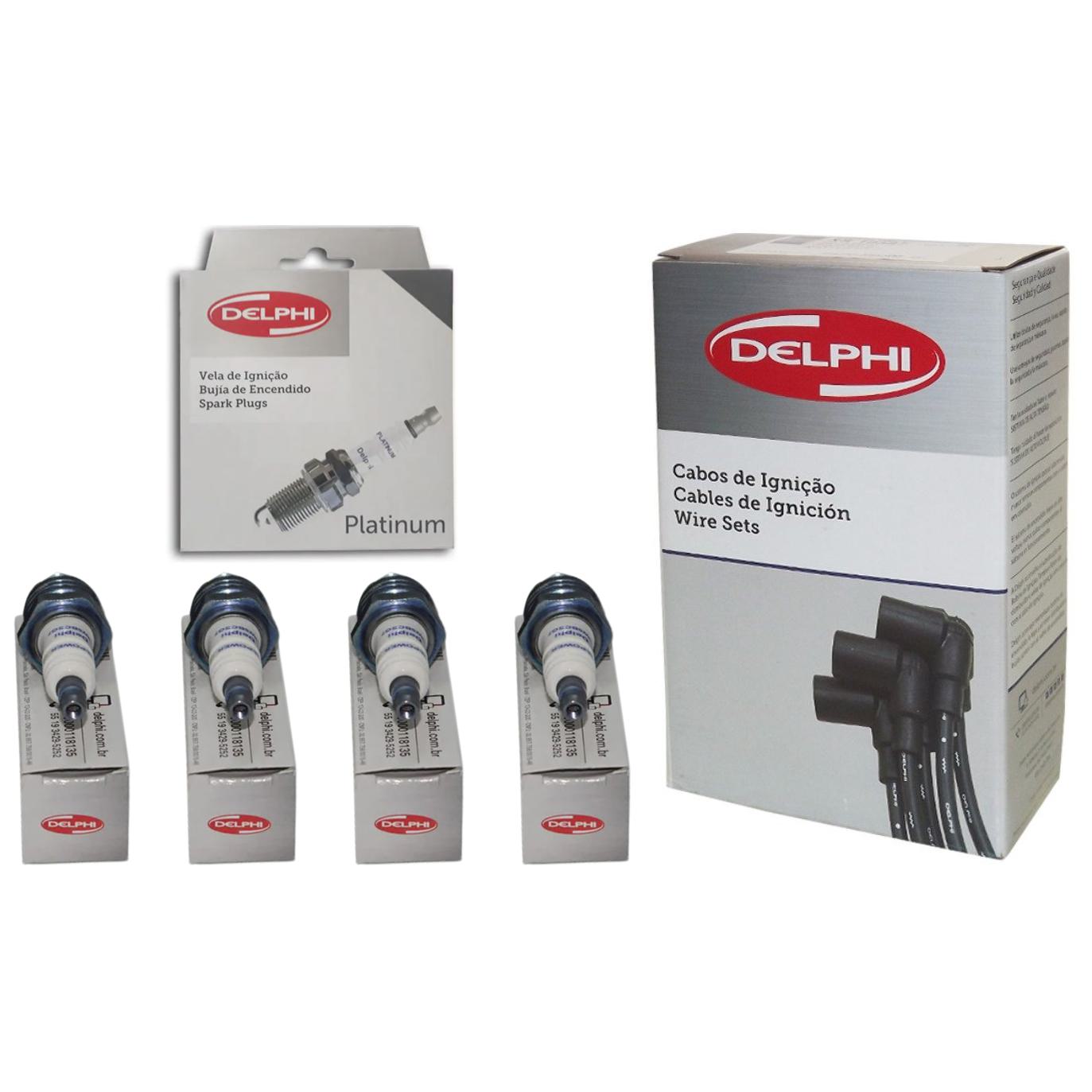 Kit Cabo de Vela e 4 Velas Ignição Platinum - Delphi - XH50004 / XS10660