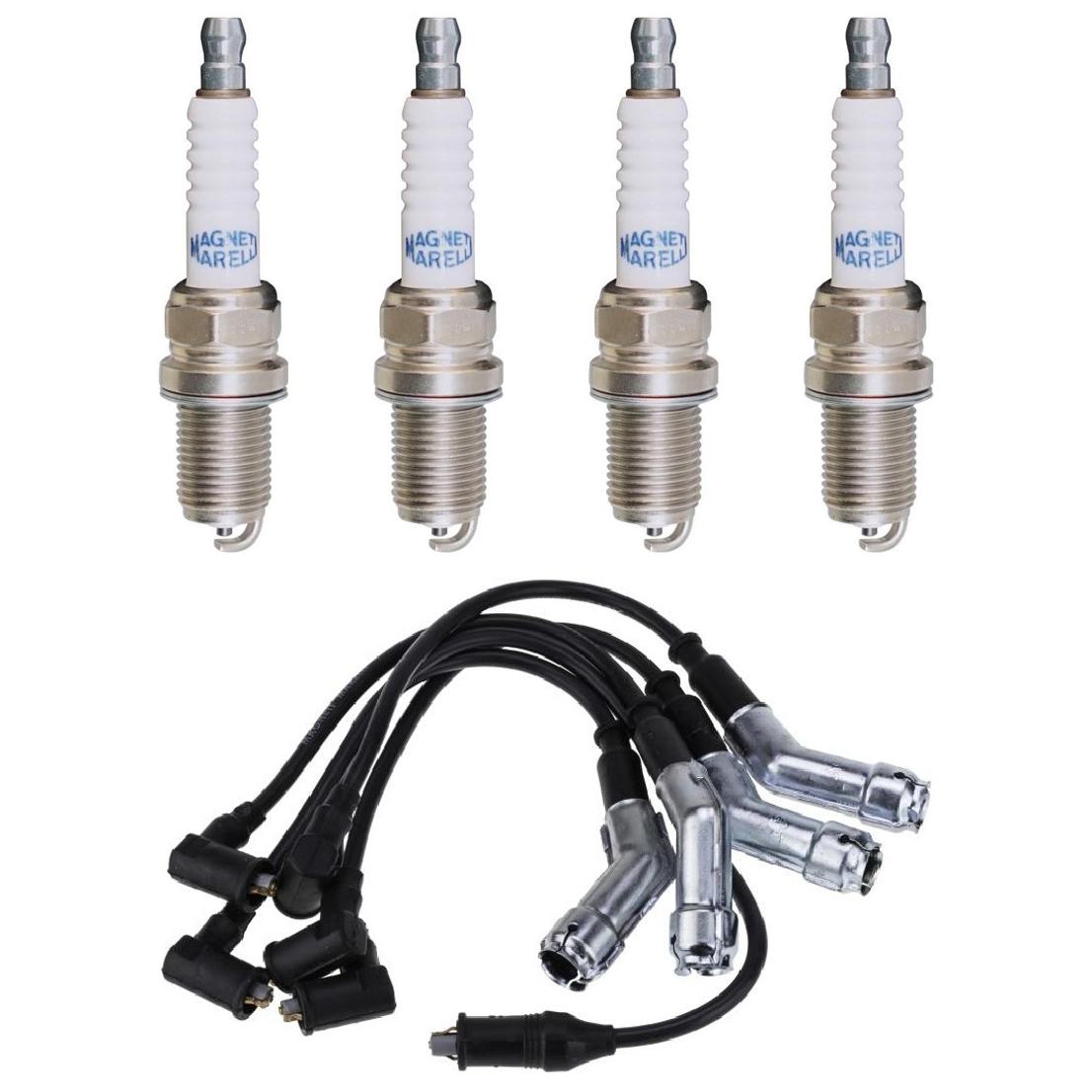 Kit 4 Vela Ignição e Cabo - Magneti Marelli - CVMF2702 / K5RTCMM