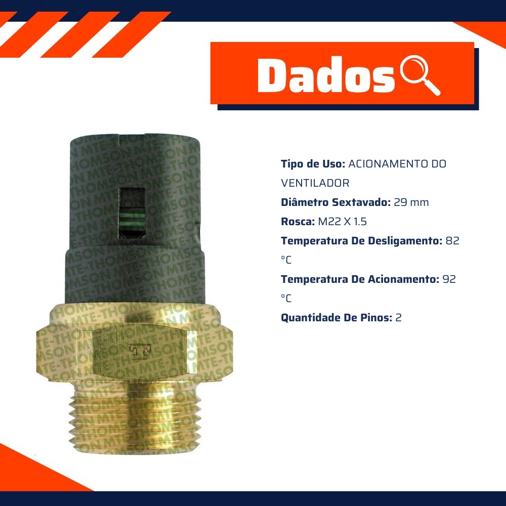 Interruptor Ventoinha Radiador 92 °C para Renault Master e Scenic - MTE-THOMSON - 821.92/82