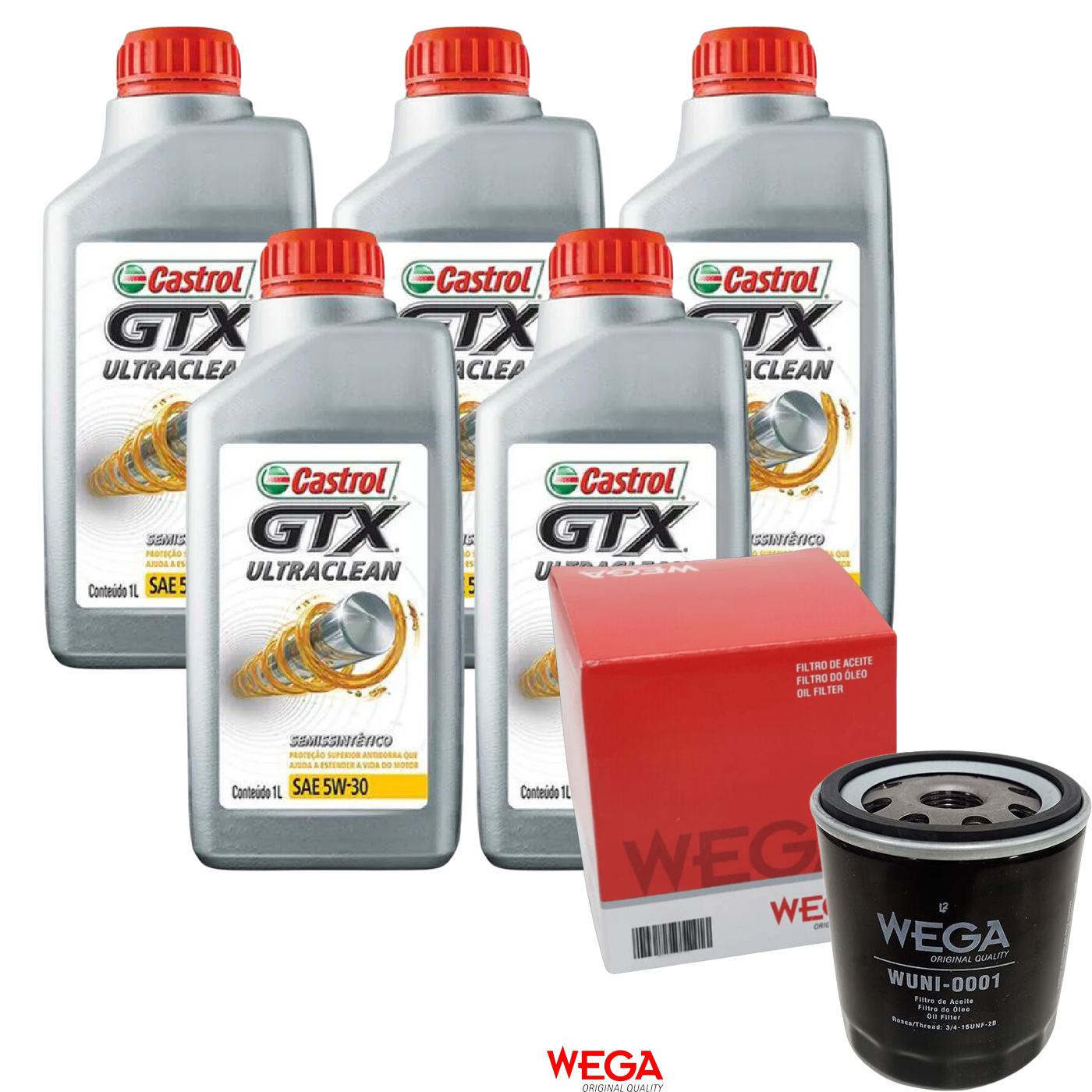 Kit Filtro e 5L Óleo Motor 5W30 GTX - Castrol / Wega - 3435995 / WUNI-0001