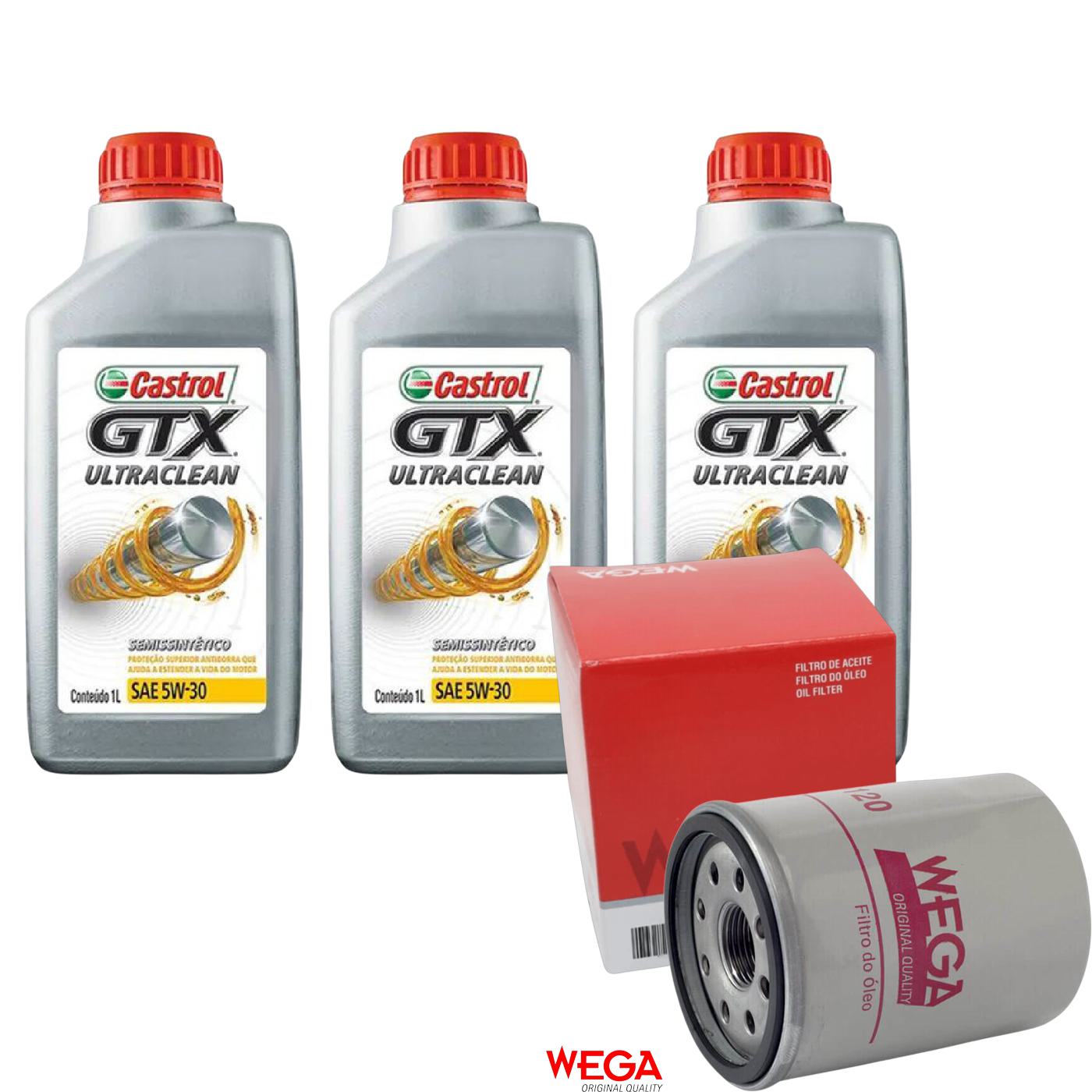 Kit Filtro e 3L Óleo Motor 5W30 GTX - Castrol / Wega - 3435995 / WO-120
