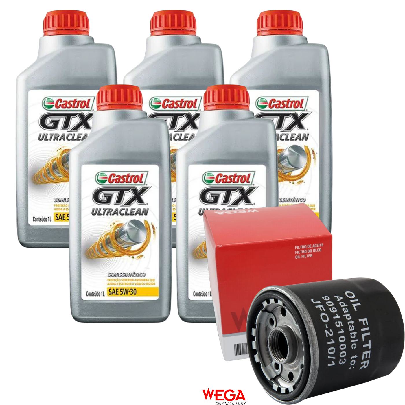 Kit Filtro e 5L Óleo Motor 5W30 GTX - Castrol / Wega - 3435995 / JFO-0210/1