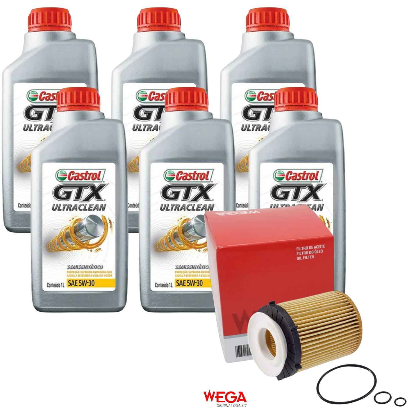 Kit Filtro e 6L Óleo Motor 5W30 GTX - Castrol / Wega - 3435995 / WOE-458