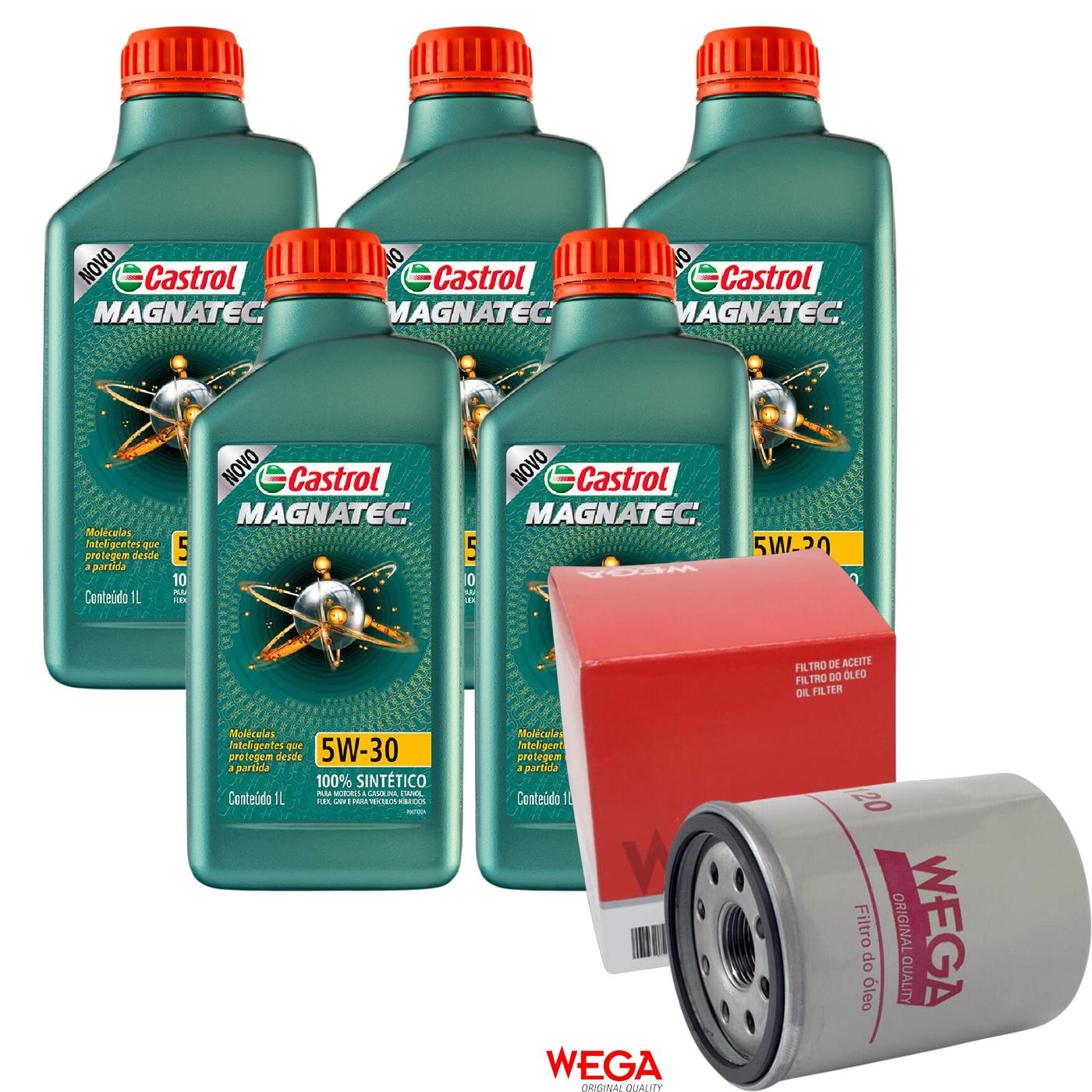 Kit Filtro e 5L Óleo Motor 5W30 Magnatec - Castrol / Wega - 3434565 / WO-120
