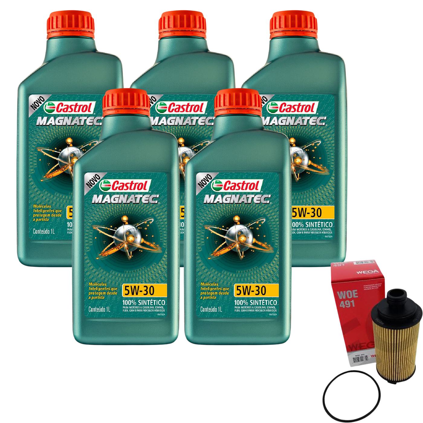 Kit Filtro e 5L Óleo Motor 5W30 Magnatec - Castrol / Wega - 3434565 / WOE-491