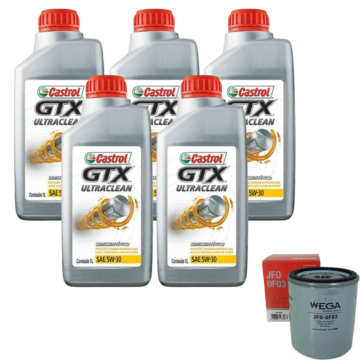 Kit Filtro e 5L Óleo Motor 5W30 GTX - Castrol / Wega - 3435995 / JFO-0F03