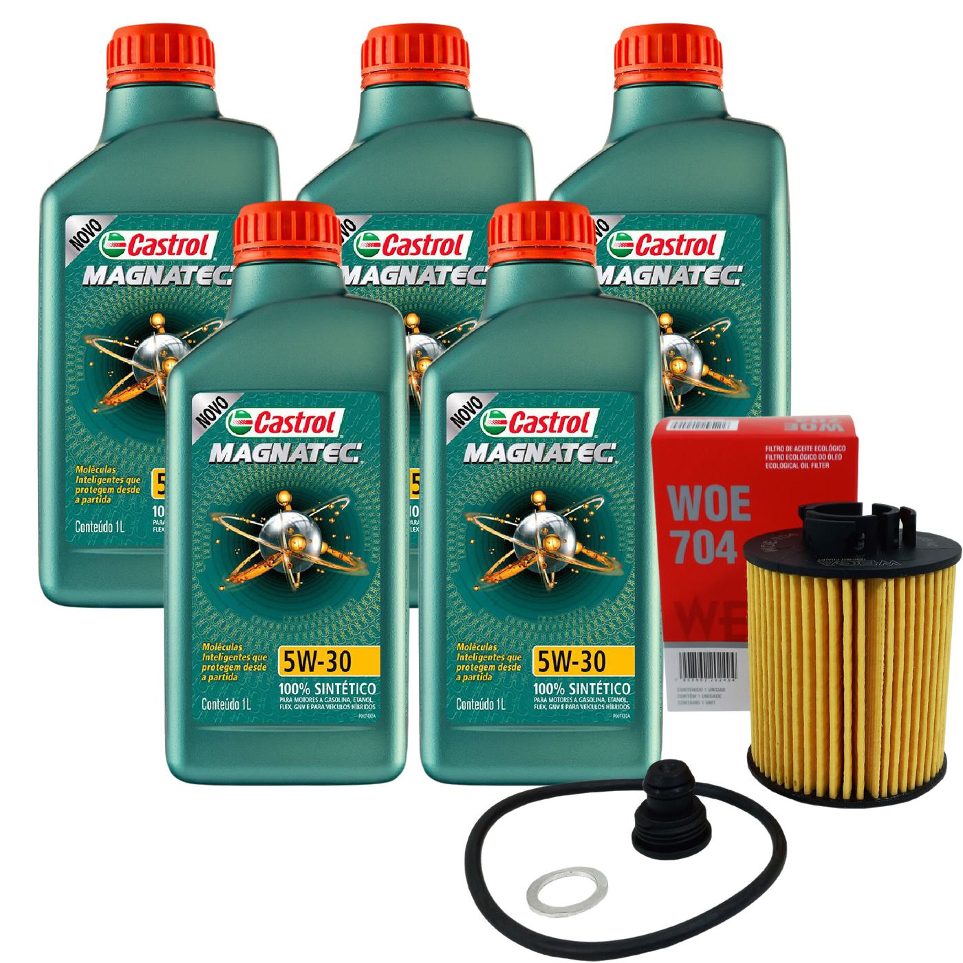 Kit Filtro e 5L Óleo Motor 5W30 Magnatec - Castrol / Wega - 3434565 / WOE704