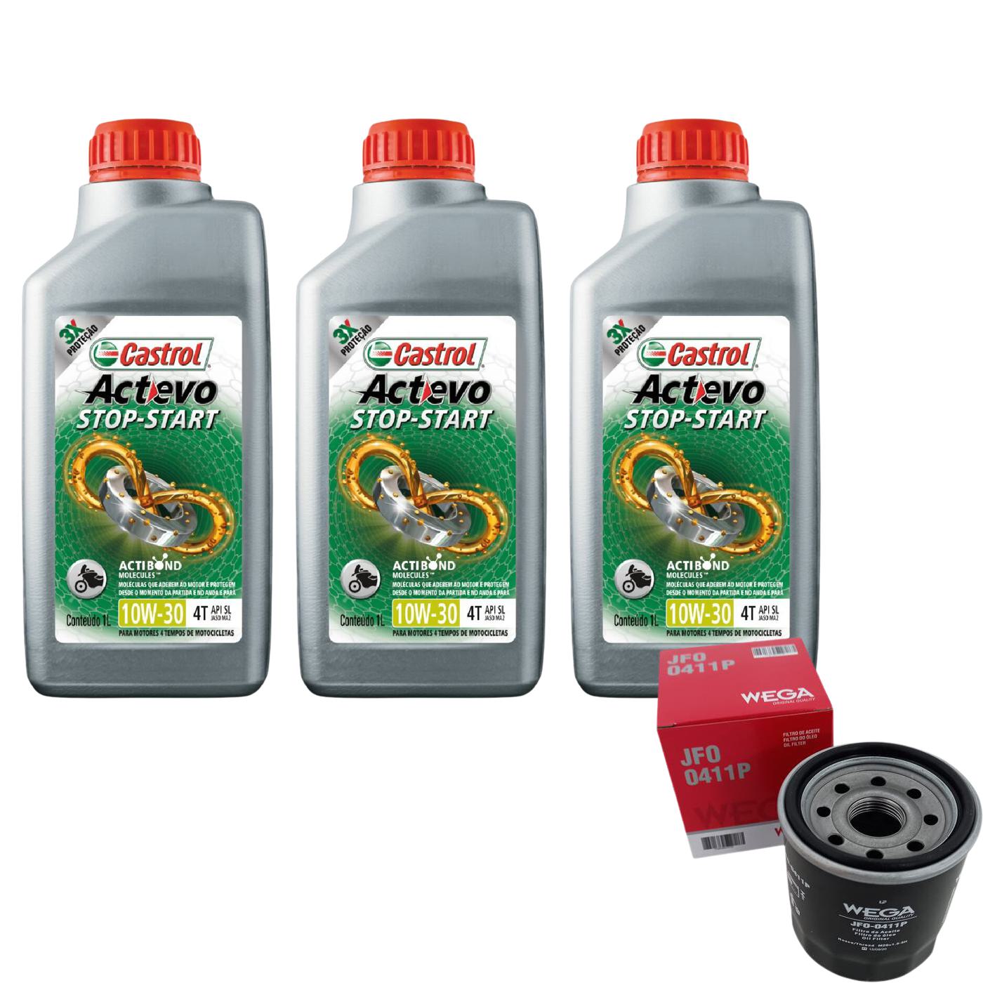 Kit Filtro e 3L Óleo Motor 10W30 Actevo - Castrol / Wega - 3430728 / JFO-0411P