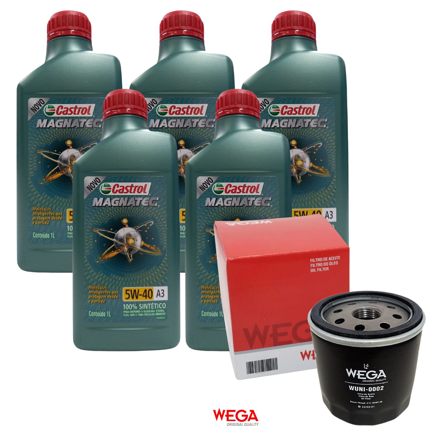 Kit Filtro e 5L Óleo Motor 5W40 Magnatec - Castrol / Wega - 3436621 / WUNI-0002