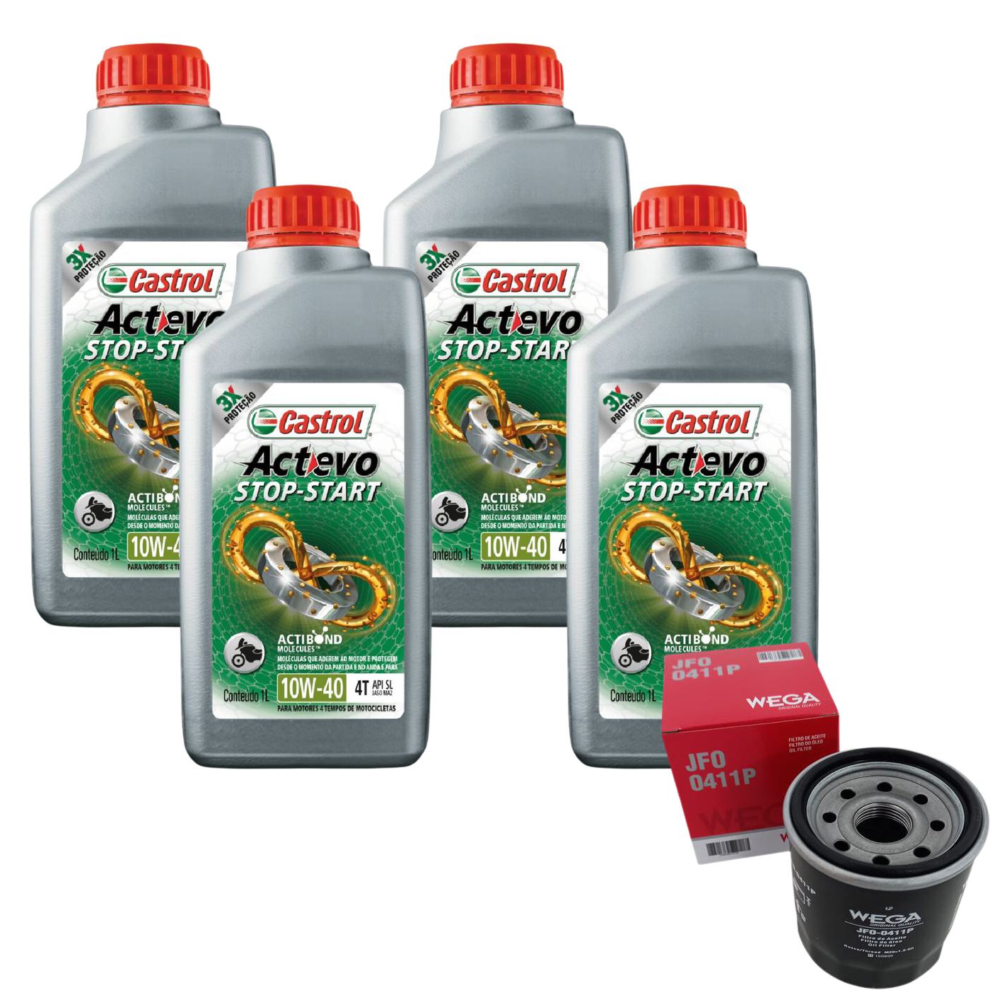 Kit Filtro e 4L Óleo Motor 10W40 Actevo - Castrol / Wega - 3430825 / JFO-0411P