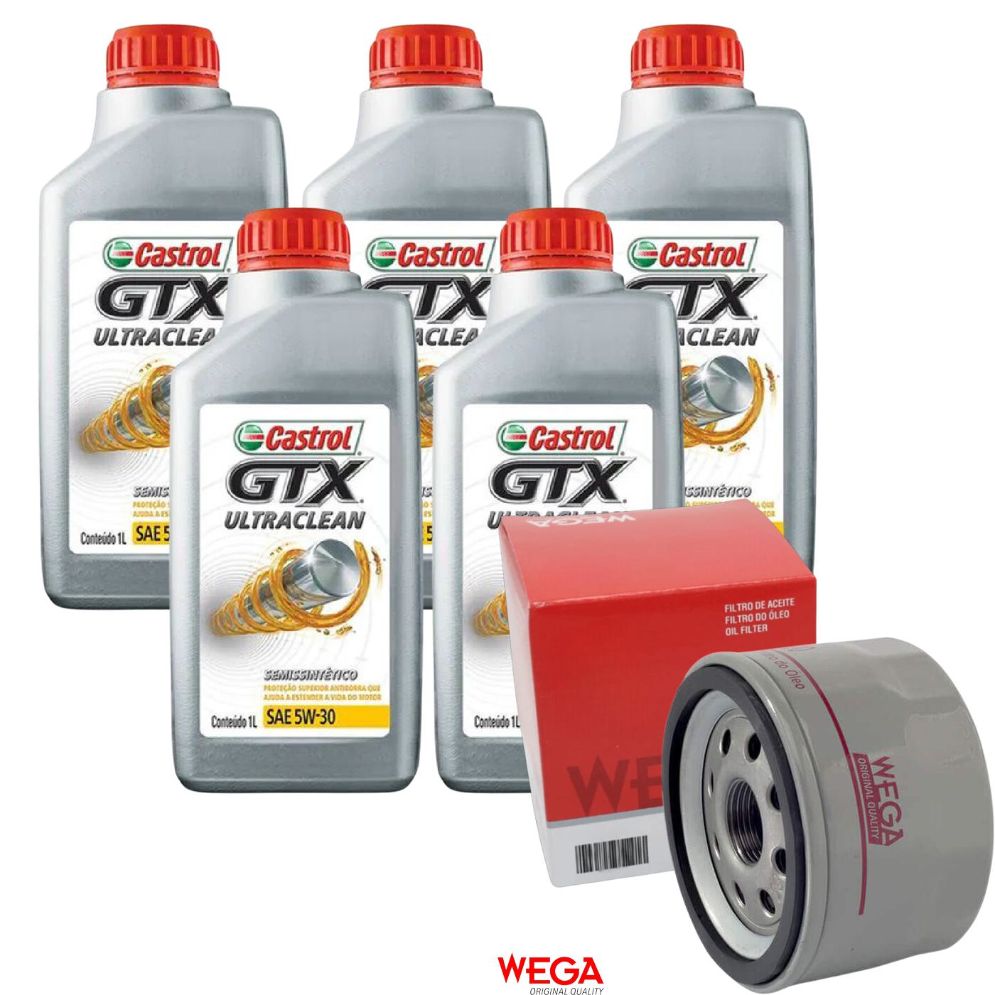 Kit Filtro e 5L Óleo Motor 5W30 GTX - Castrol / Wega - 3435995 / WO-200