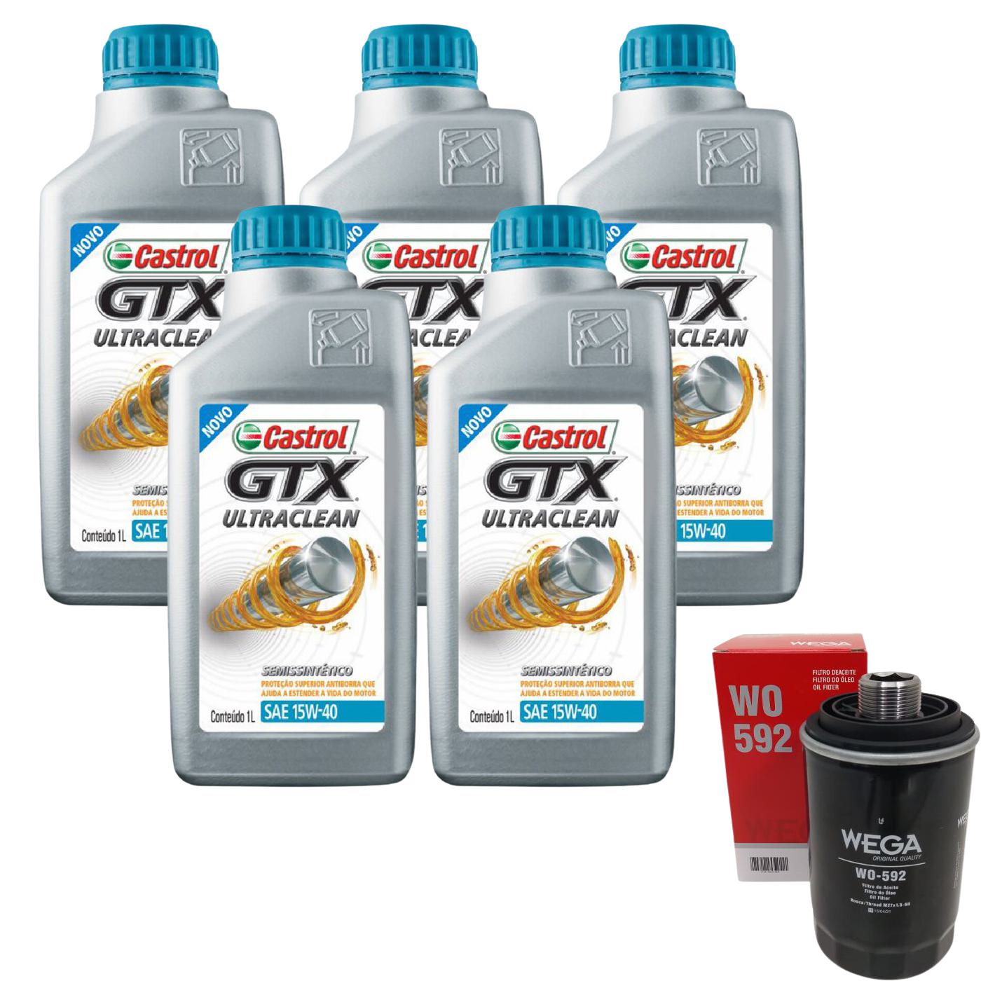 Kit Filtro e 5L Óleo Motor 15W40 GTX - Castrol / Wega - 3417898 / WO-592